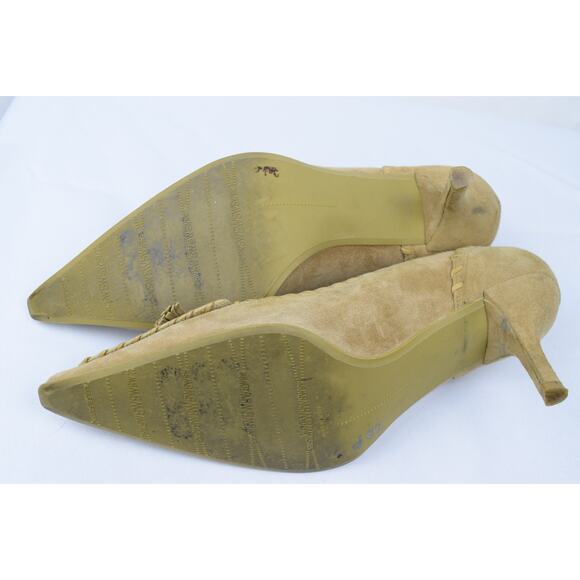 Stuart Weitzman Tan Suede Whipstitch Western Pointed Toe Low Kitten Heel Size 8 - Picture 12 of 12